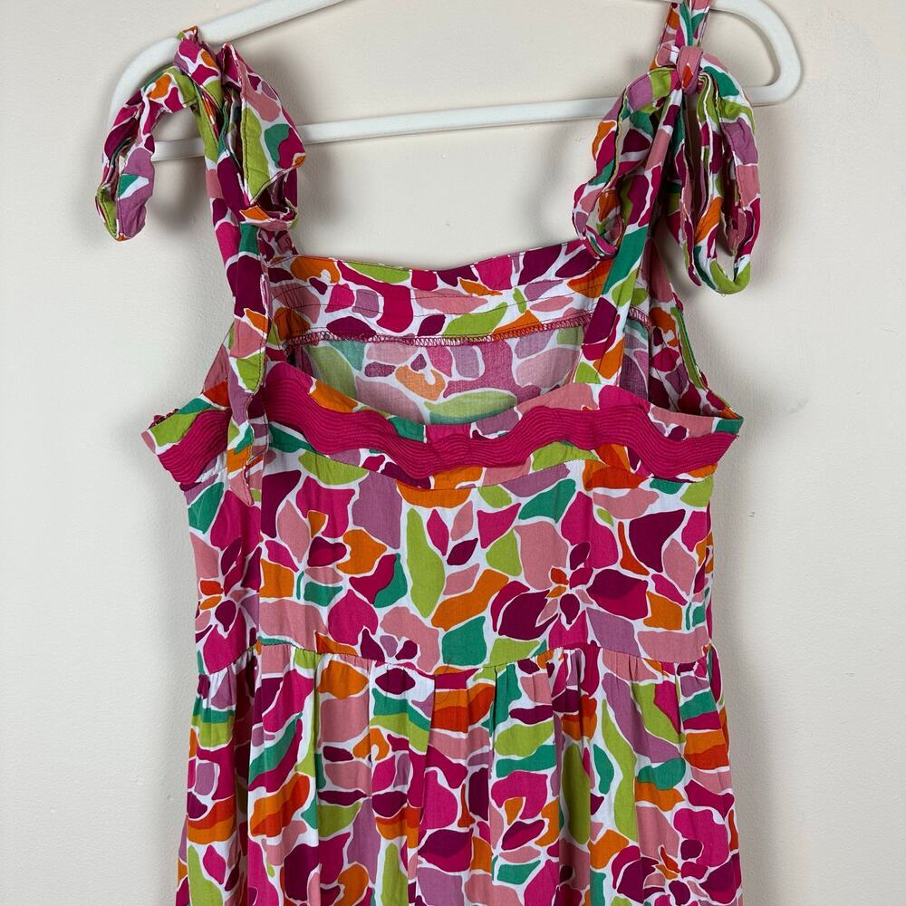 Womens Colorful Maxi Dress Size L Tie Strap Ric Rac Trim Boho Resort Cottagecore - Picture 4 of 11